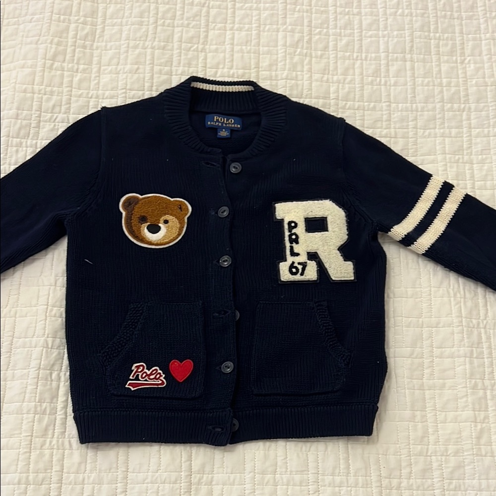 Polo Ralph Kids Lauren Navy Cardigan with Bear Patch